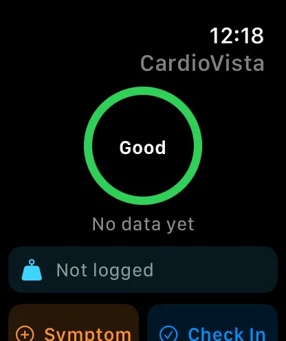 CardioVista Apple Watch dashboard with status ring