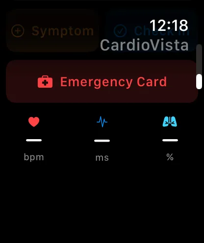 CardioVista Apple Watch emergency card with vitals